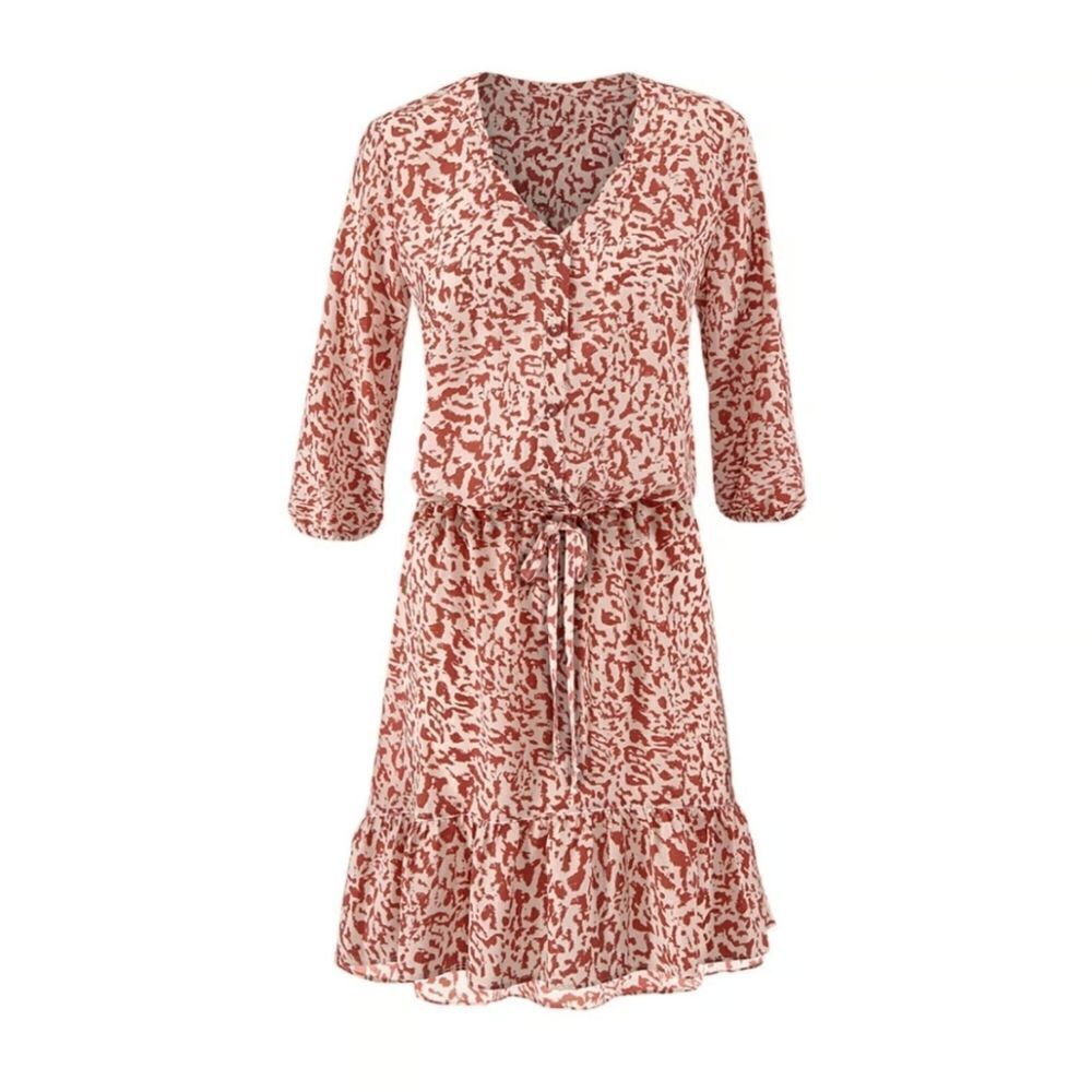 Cabi Style 5406 Sienna Ruffle Trim Abstract Animal Print Dress Women's XS